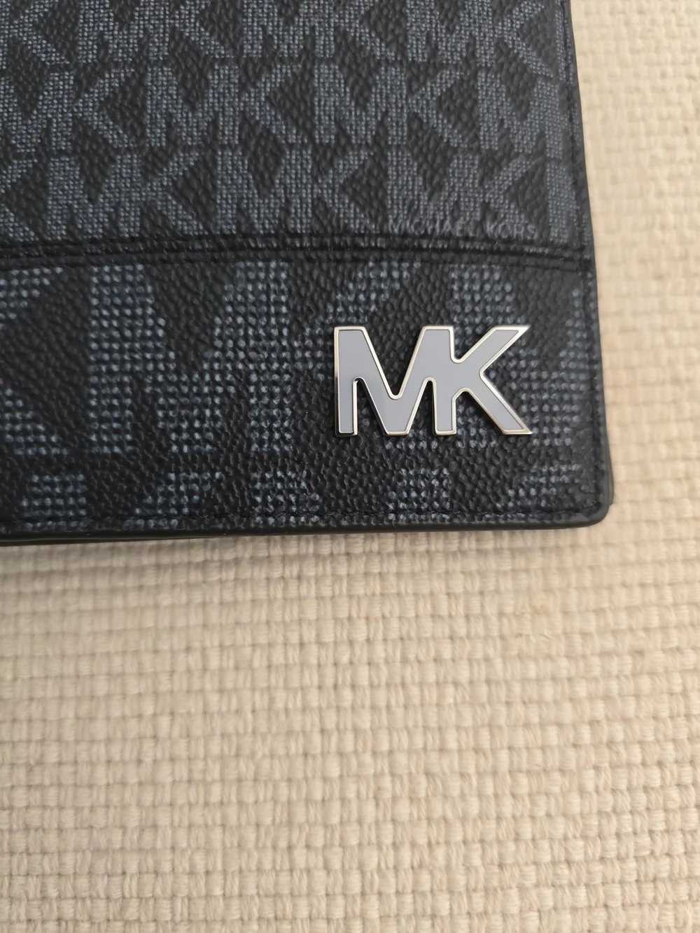 Michael Kors Deep Blue MK Monogram Bifold Wallet with Light Blue Side Trim